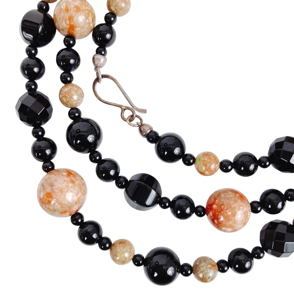 Signed Jay King Onyx Jasper Sterling 925 Long Gemstone 40" Opera Rope Necklace